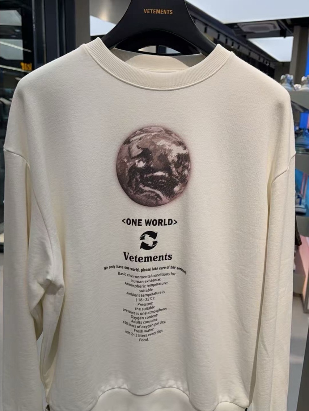 Vetements Cream Graphic 'One World' Crewneck Sweatshirt